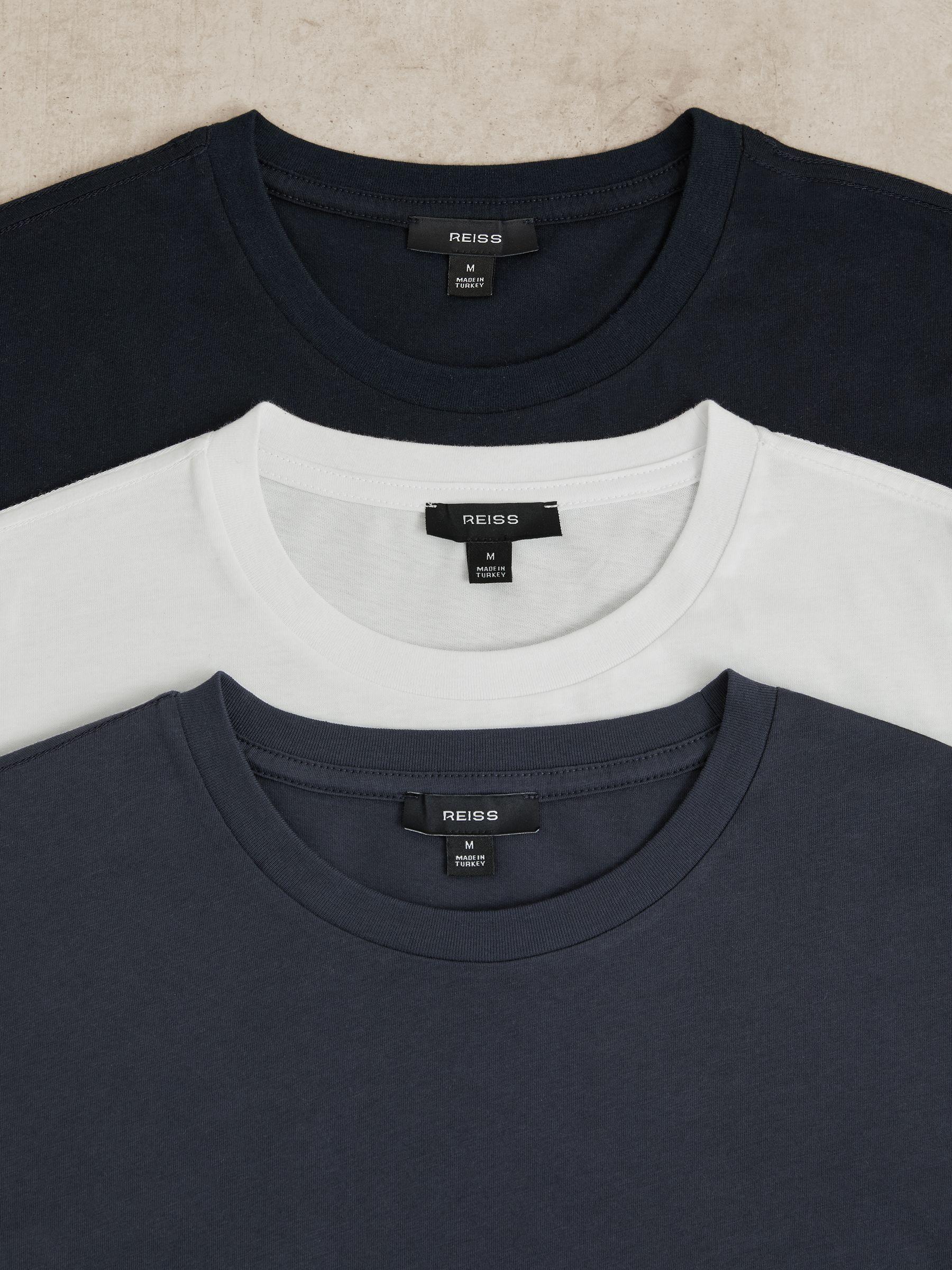 Cotton Crew-Neck T-shirts 3 Pack in White/Navy/Airforce Blue Product Image