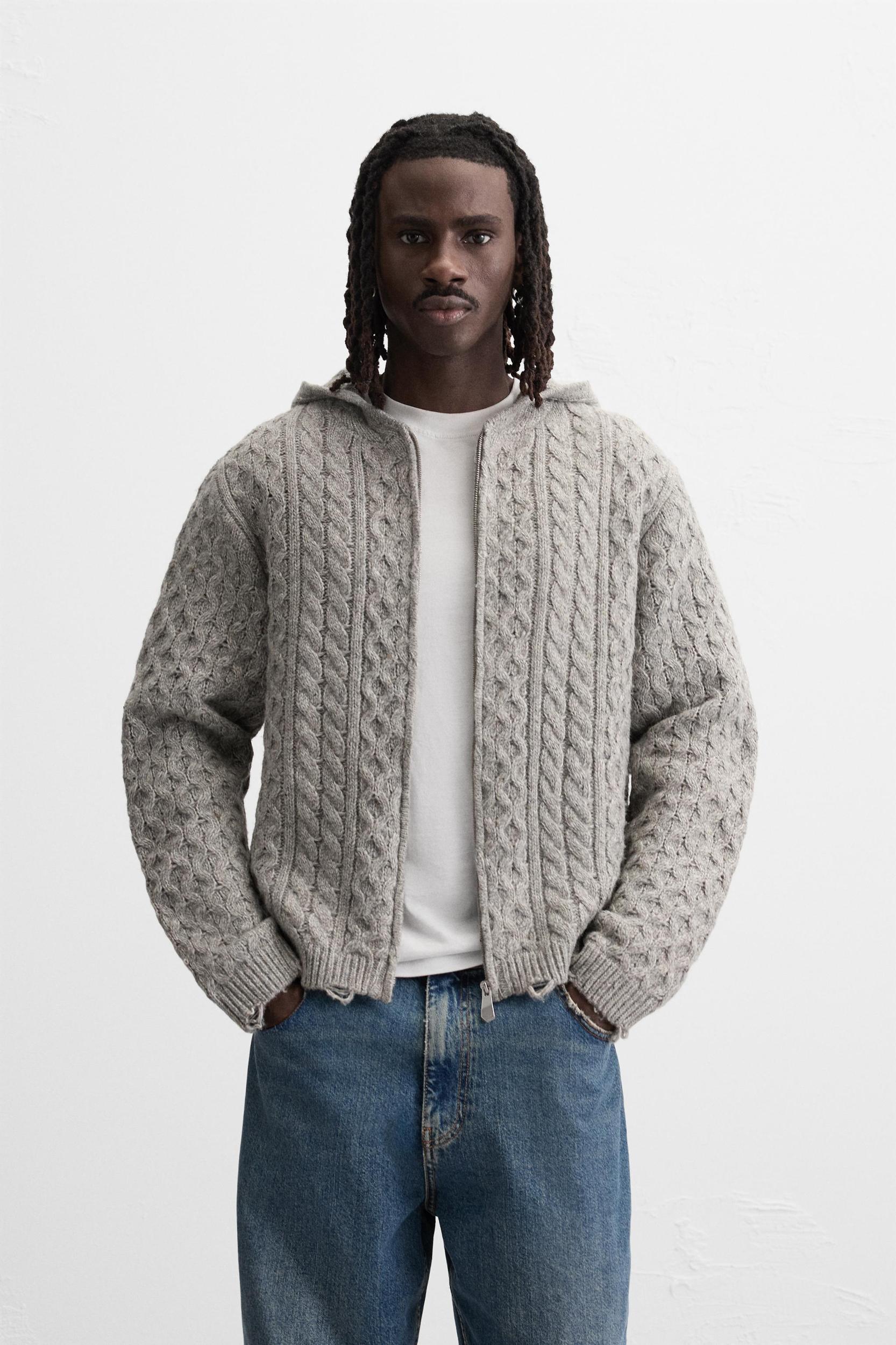 HOODED TEXTURED CARDIGAN Product Image