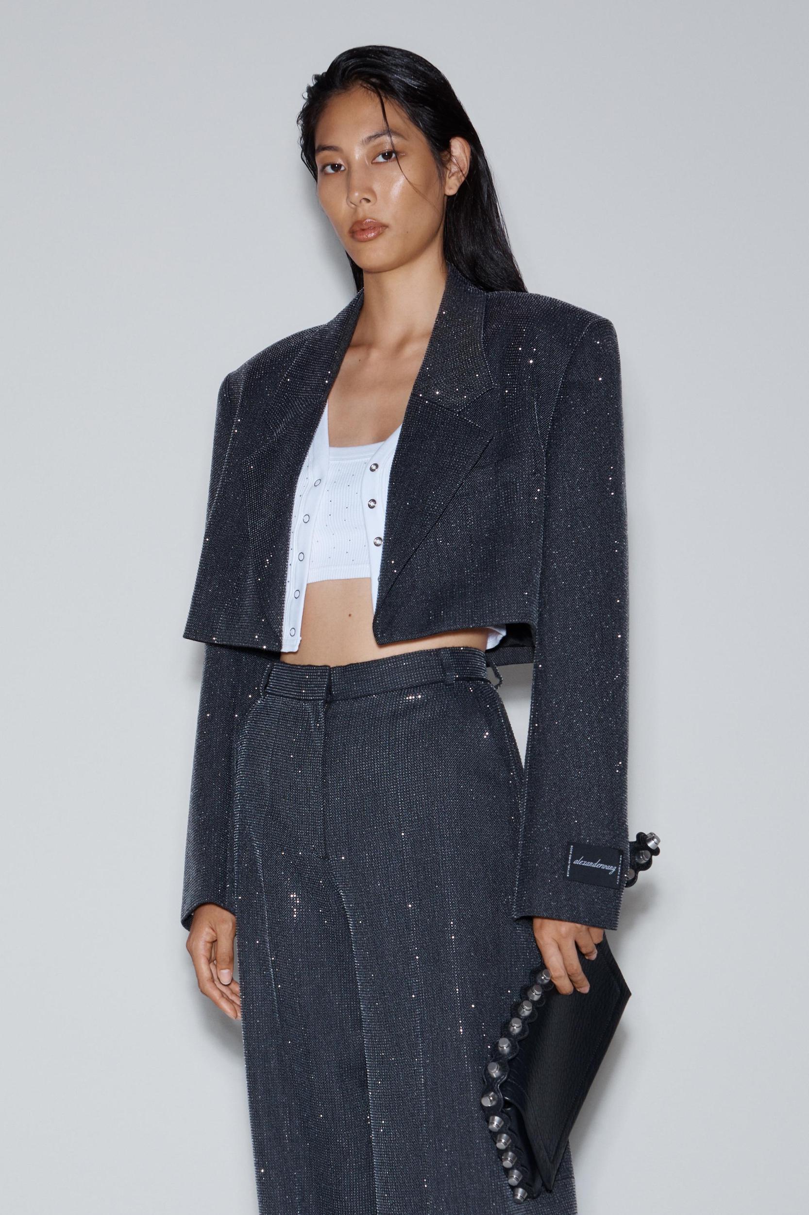 High Waist Pant In Wool Twill With Clear Bead Hotfix Product Image