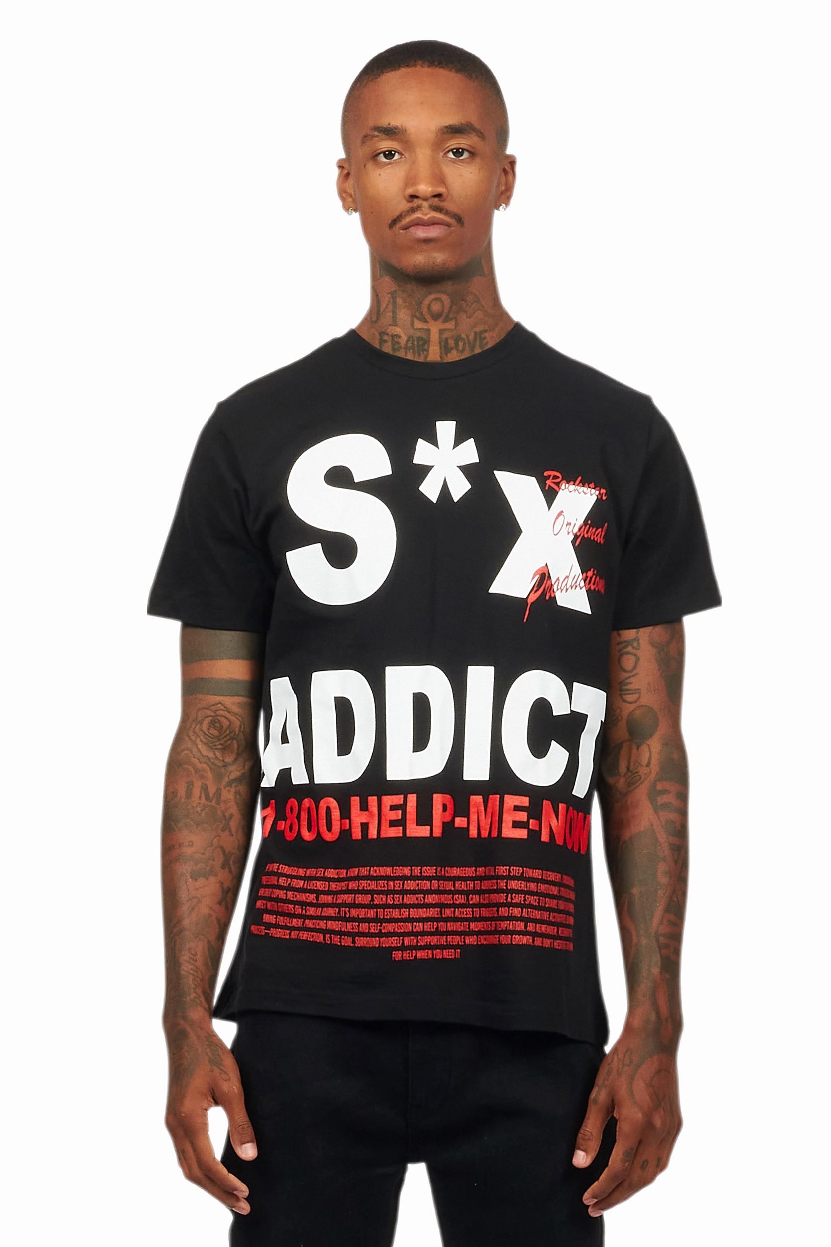 Addict Black Graphic T-Shirt Male Product Image