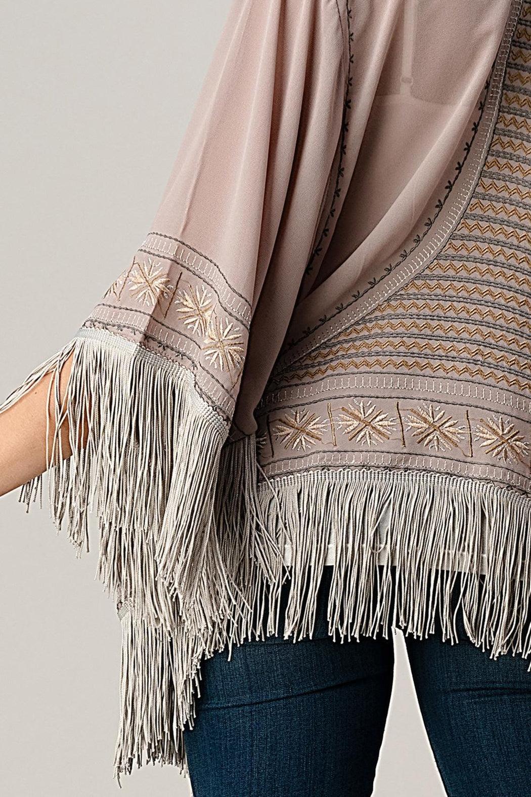 Beaded With Tassel Hemmed Cover Up Kimono Cardigan Product Image