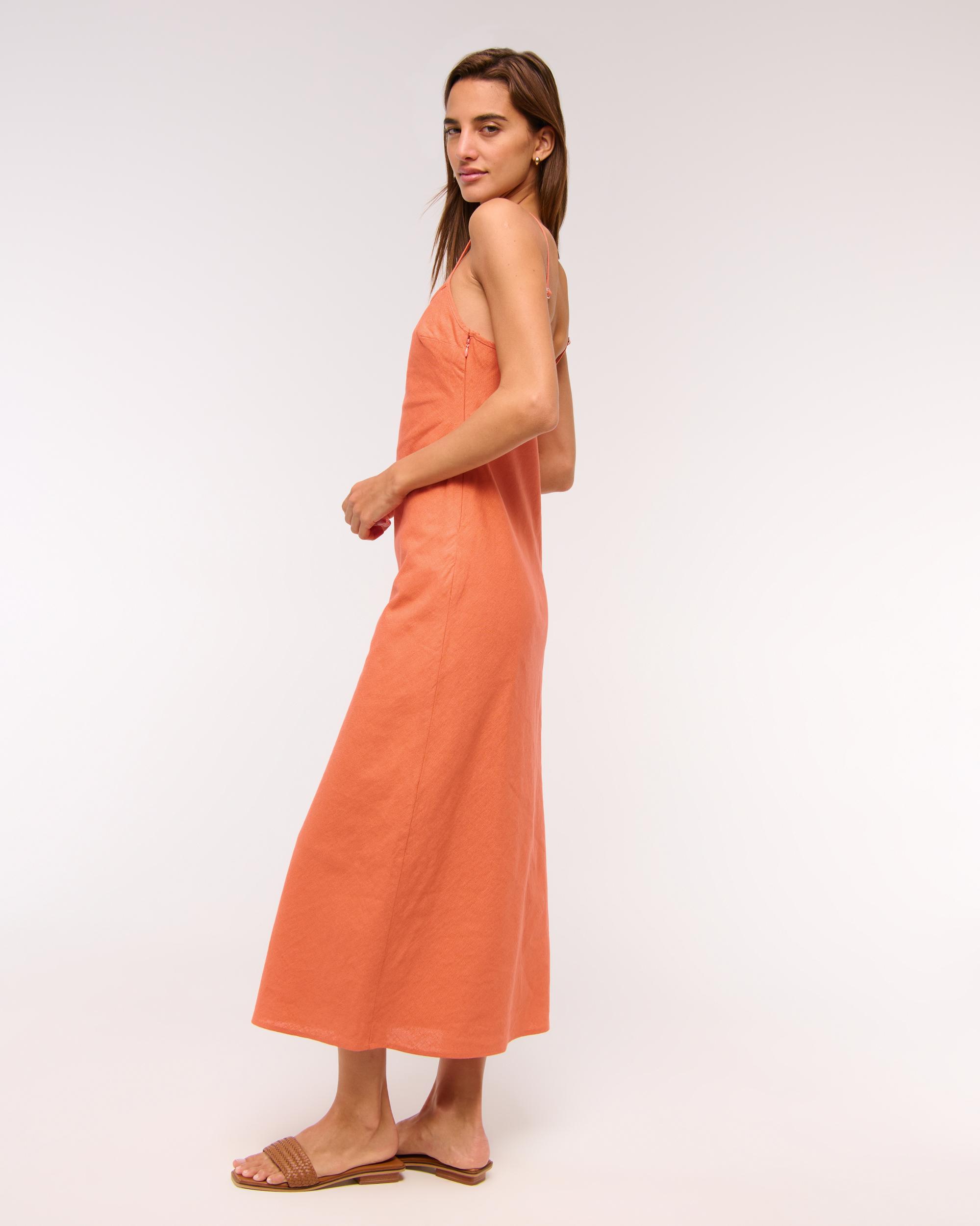 The A&F Julia Slip Linen-Blend Midi Dress Product Image