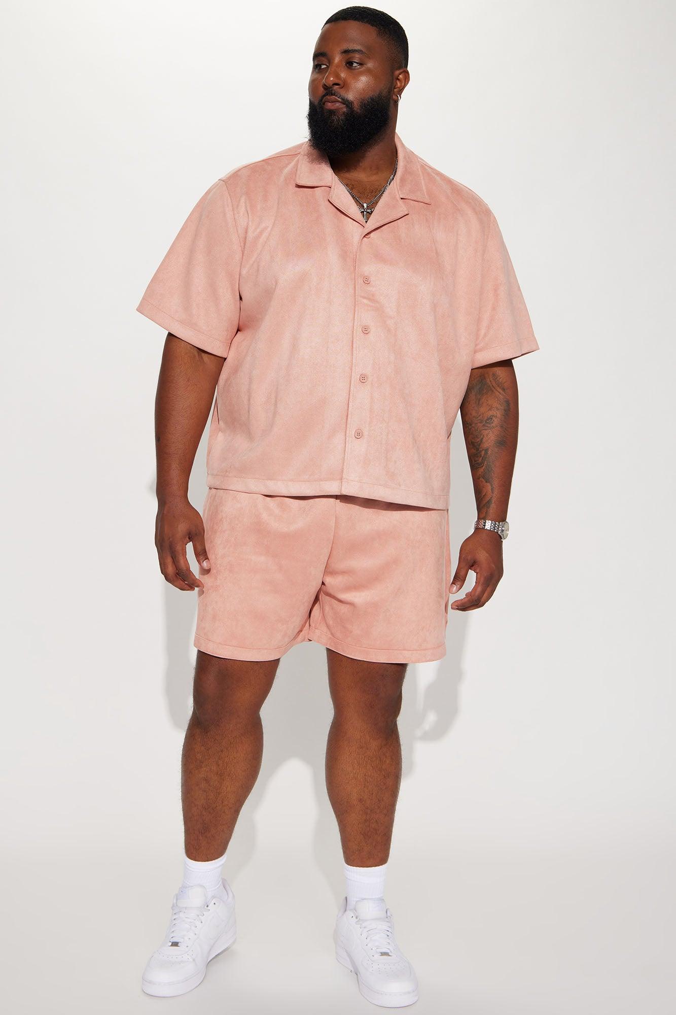 Roma Faux Suede Short Sleeve Button Up - Mauve Product Image