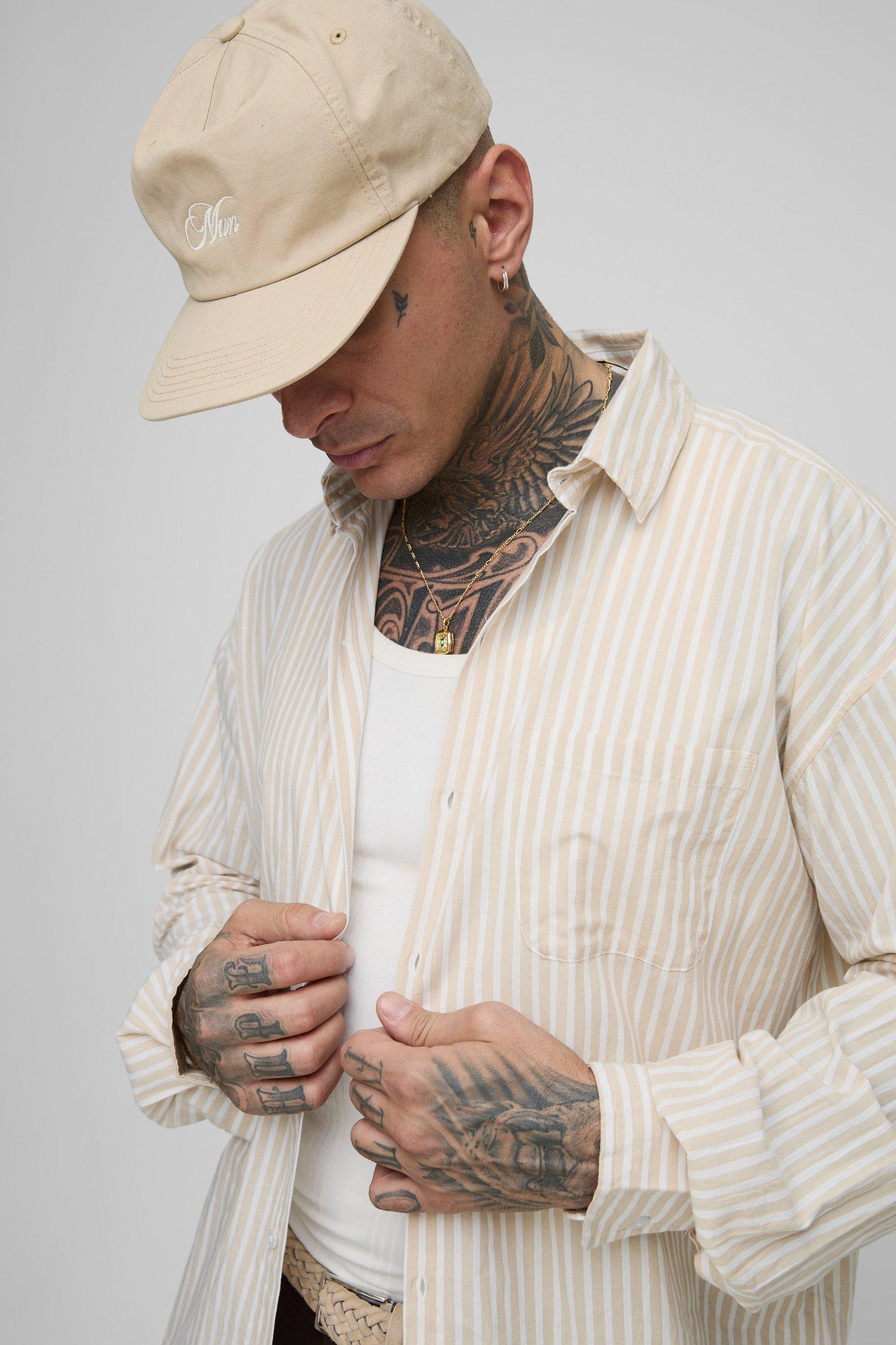 Tall Stripe Oversized Long Sleeve Shirt | boohooMAN USA Product Image