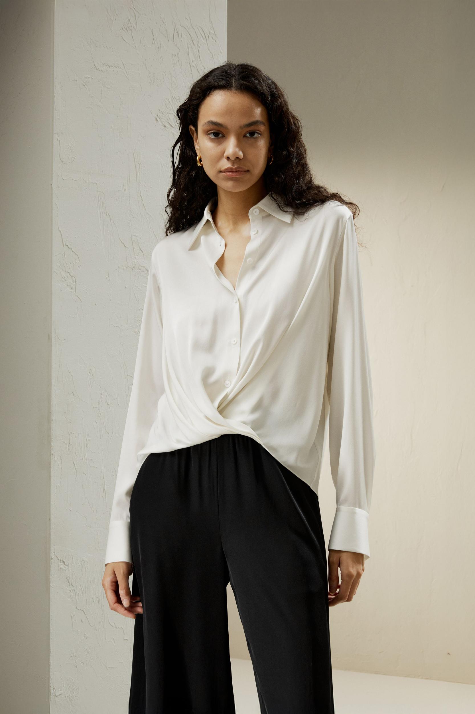Hem Pleated Silk Blouse Product Image