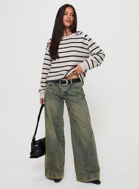 Souvenirs Knit Sweater Grey Stripe Product Image