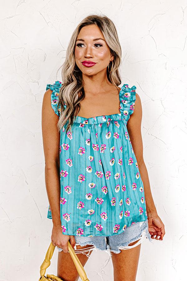 On A Wave Floral Shift Top in Turquoise Product Image