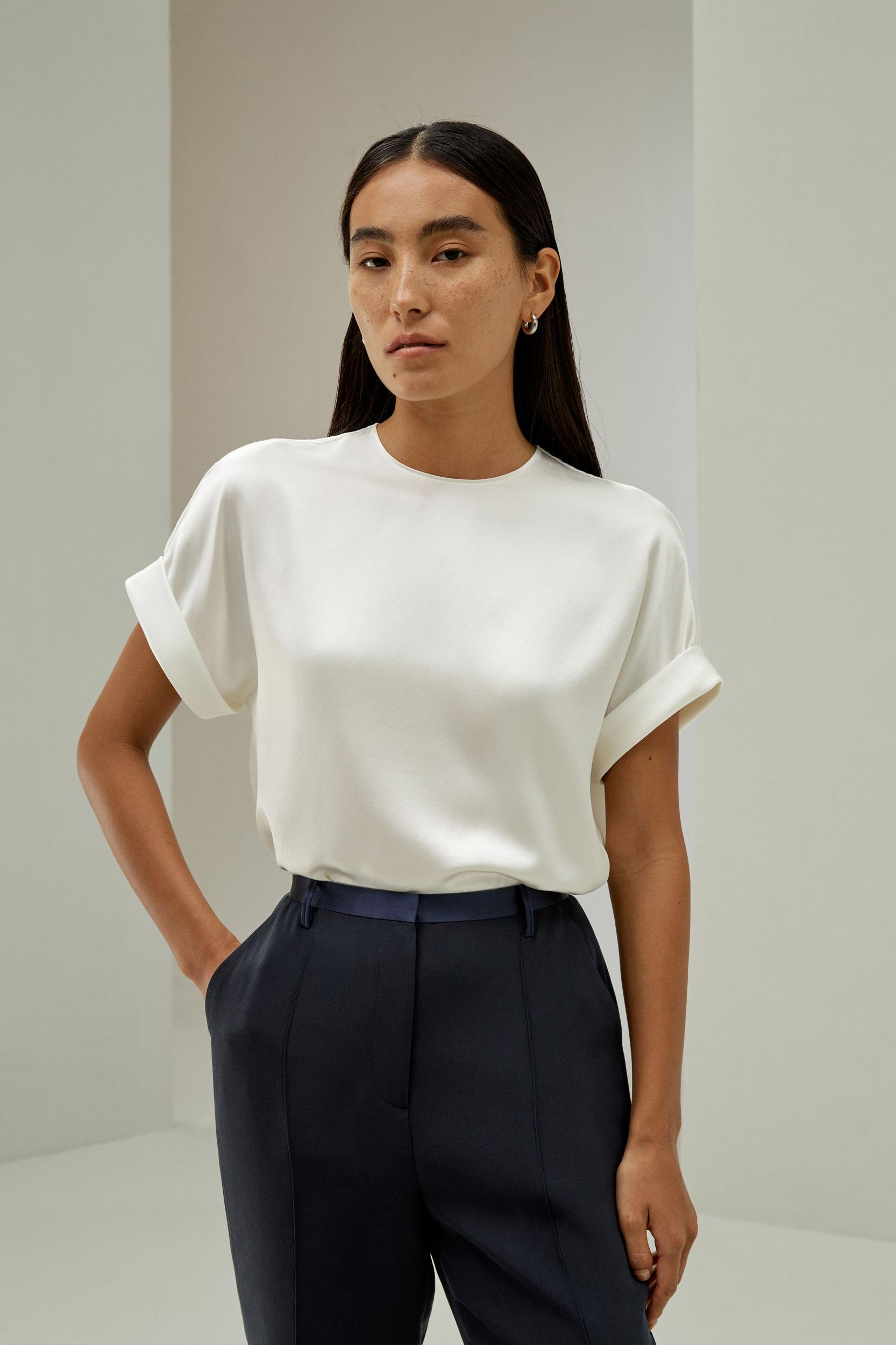 LILYSILK T Shirt Silk - Womens - Navy Blue 100 Silk - Organic Oversized Tops XS Product Image