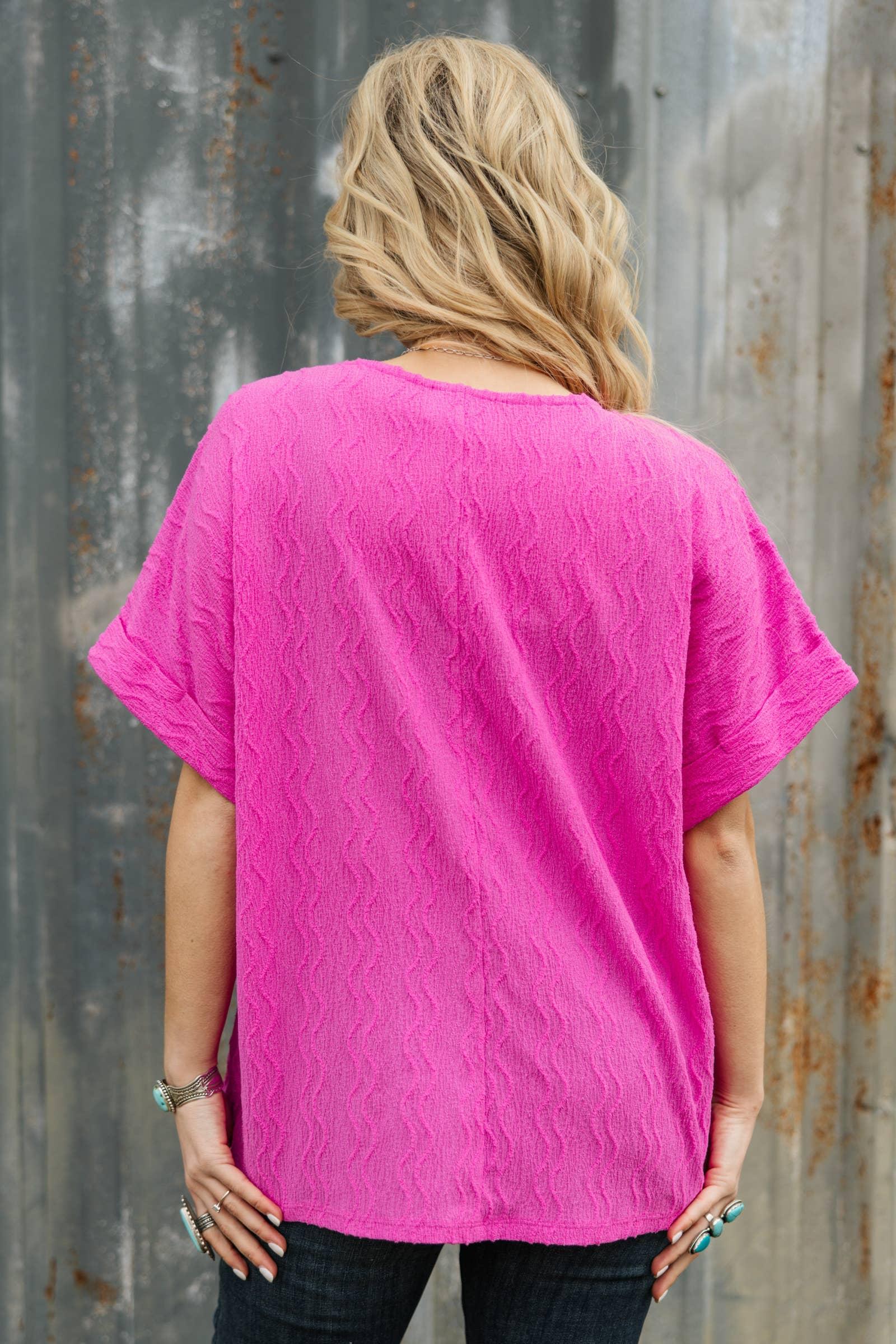 Textured Dolman Sleeve Top: HOT MAGENTA Product Image