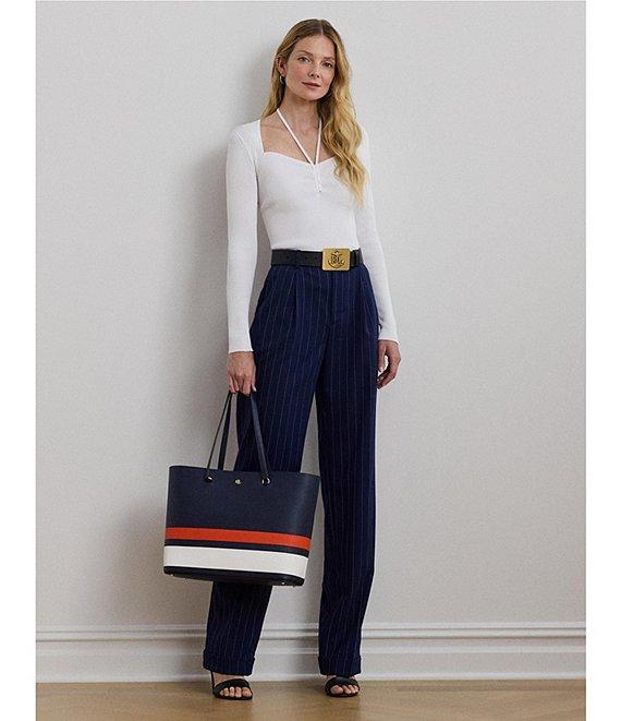 Lauren Ralph Lauren Rib-Knit Halter Sweetheart Neck Long Sleeve Slim Fit Sweater Product Image