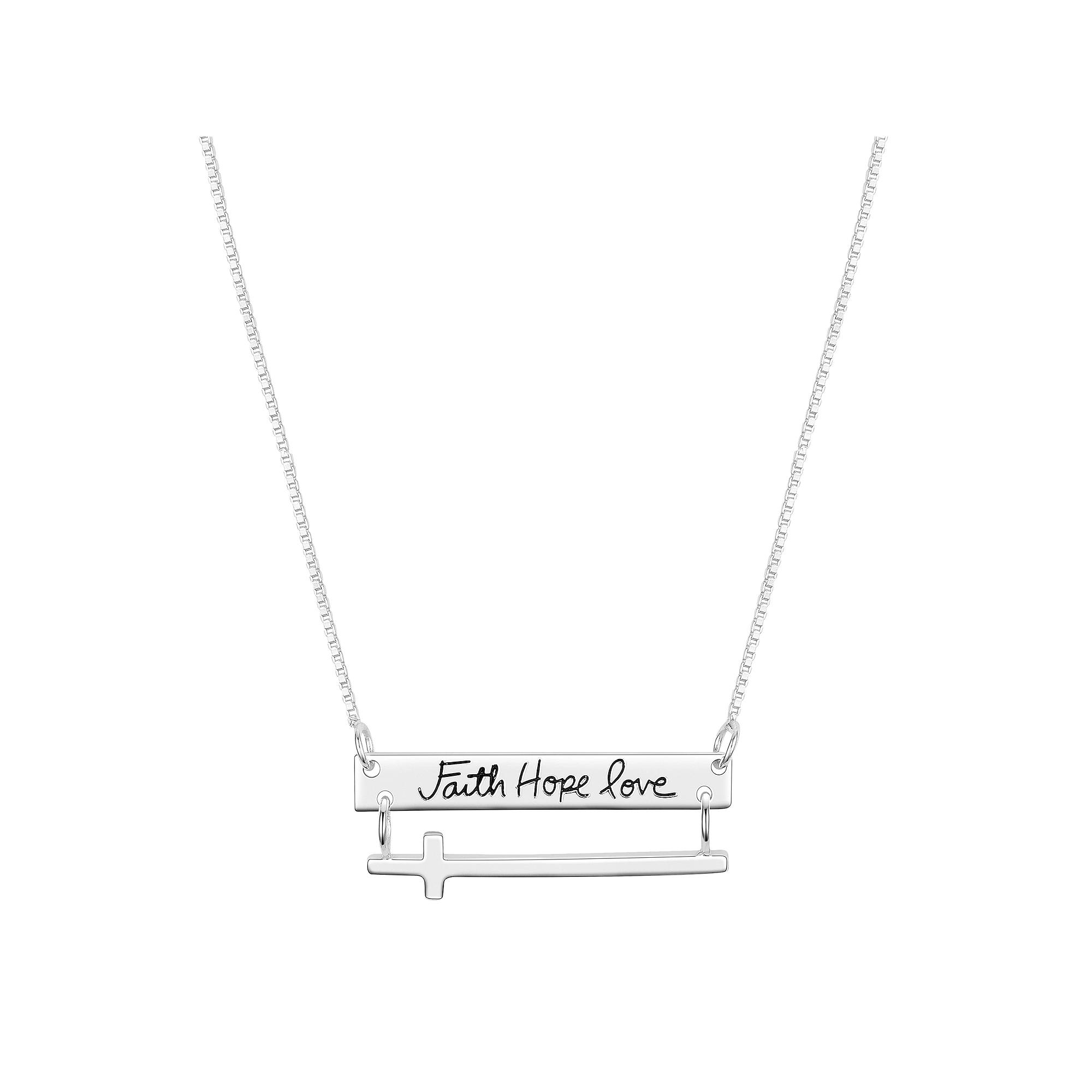 Timeless Sterling Silver Cross Faith, Hope, Love Bar Pendant Necklace, Women's, Size: 18", Silver Tone Product Image