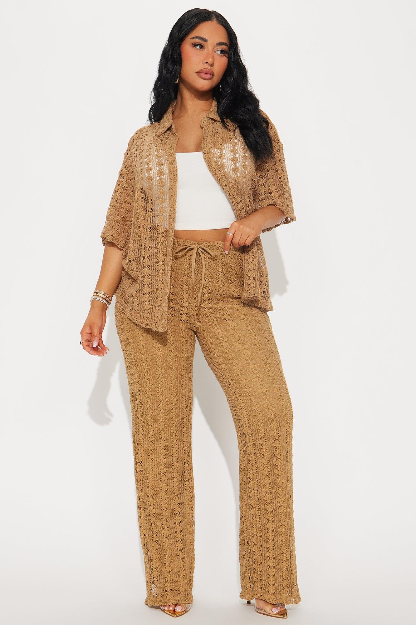 Kara Crochet Pant Set - Taupe Product Image