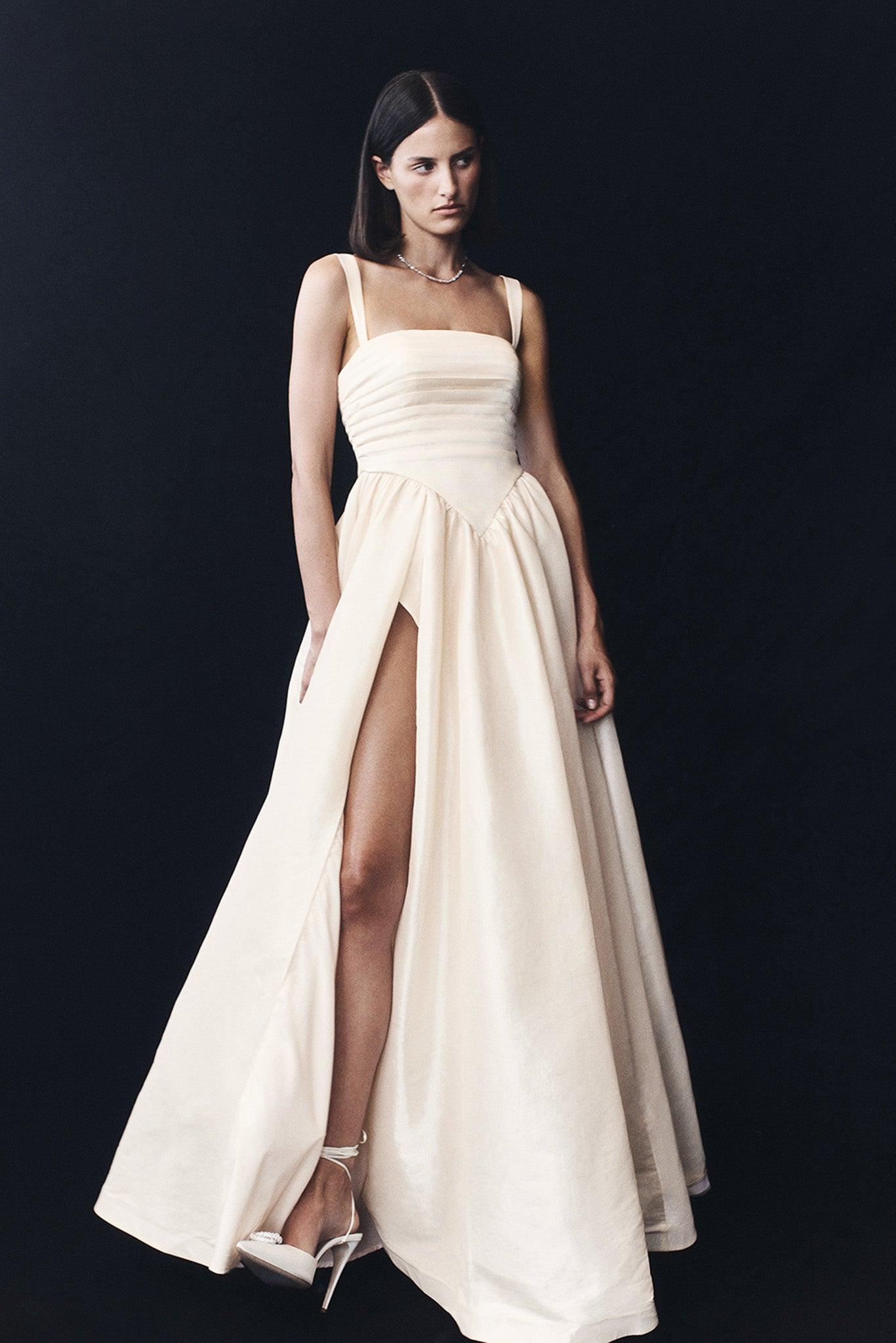 Carla Ruched Gown - Cream Ivory Product Image