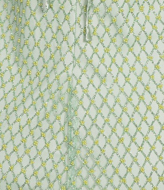 Midnight Doll Beaded Glitter Mesh V-Neck Bow Accent Dress Product Image