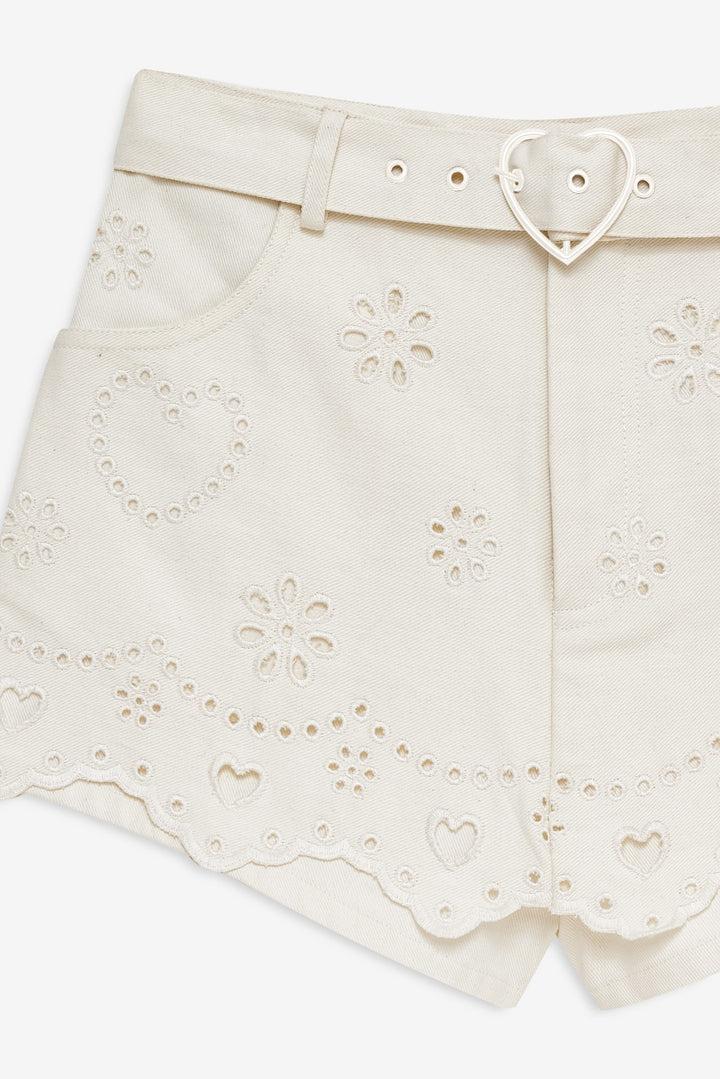 Heart Eyelet Denim Skort — White Product Image