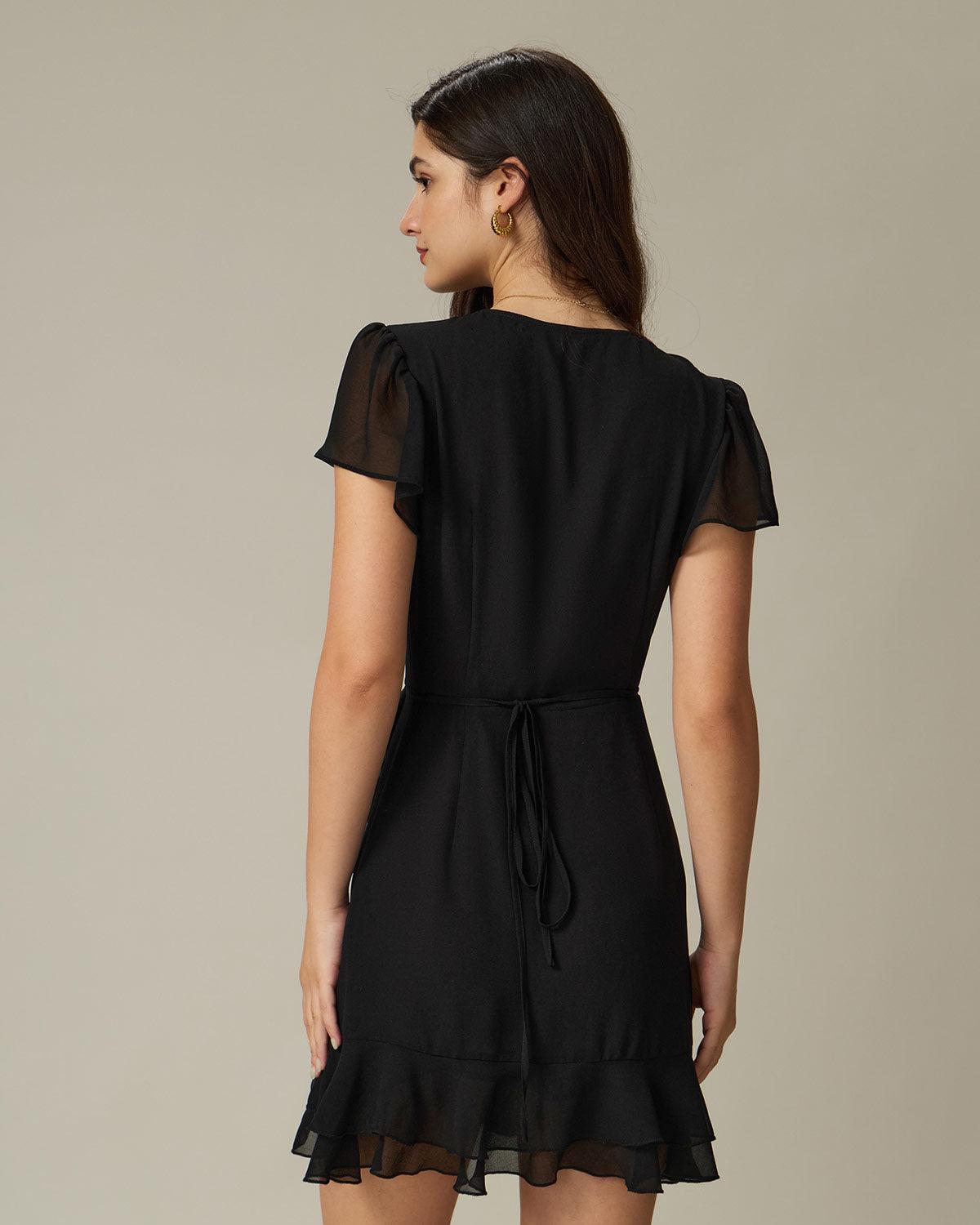 Black V Neck Chiffon Mini Dress Product Image