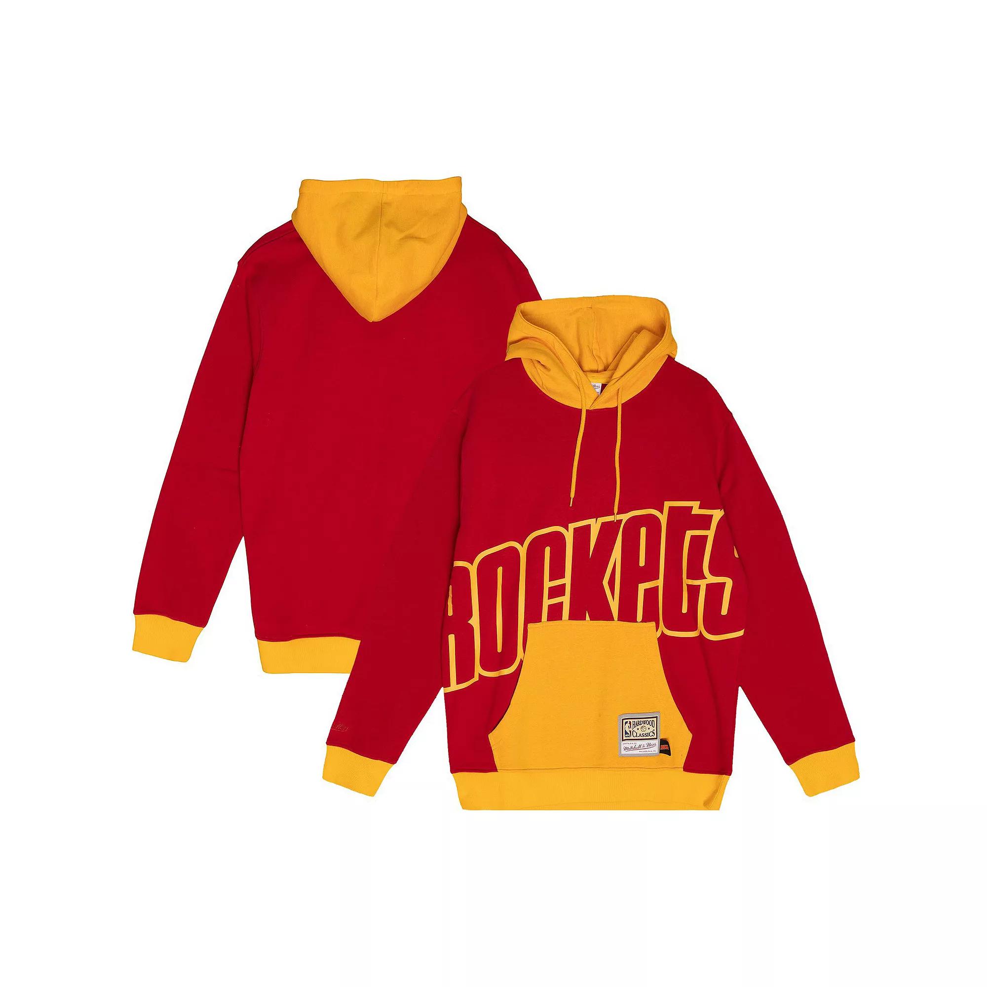 Men's Mitchell & Ness  Red Houston Rockets Hardwood Classics Big Face 5.0 Pullover Hoodie, Size: 3XL Product Image
