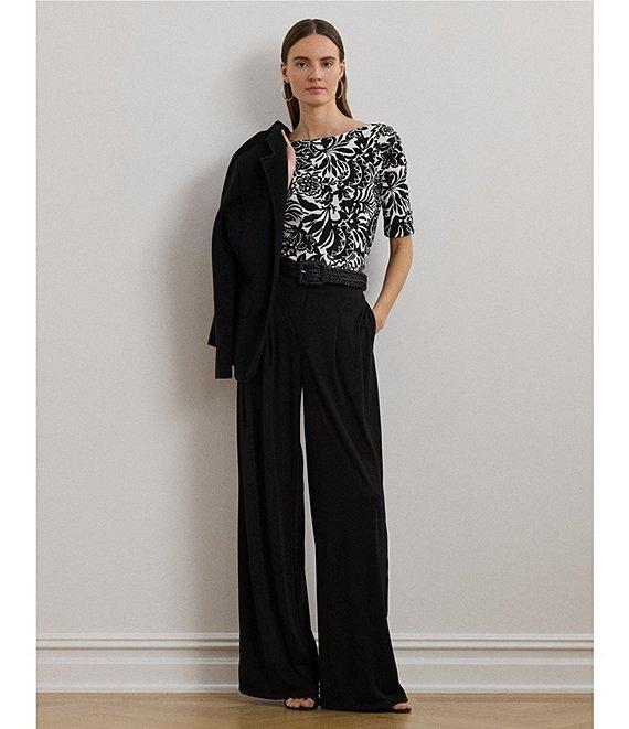 Lauren Ralph Lauren Petite Size Embroidered Floral Boat Neck Elbow Sleeve Tee Product Image