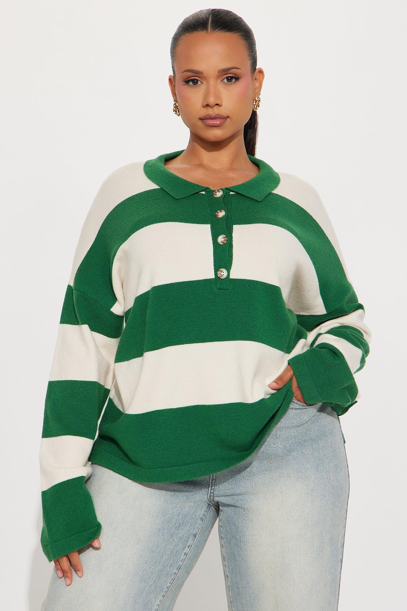 Go Getter Striped Polo Sweater - Green/combo Female Product Image