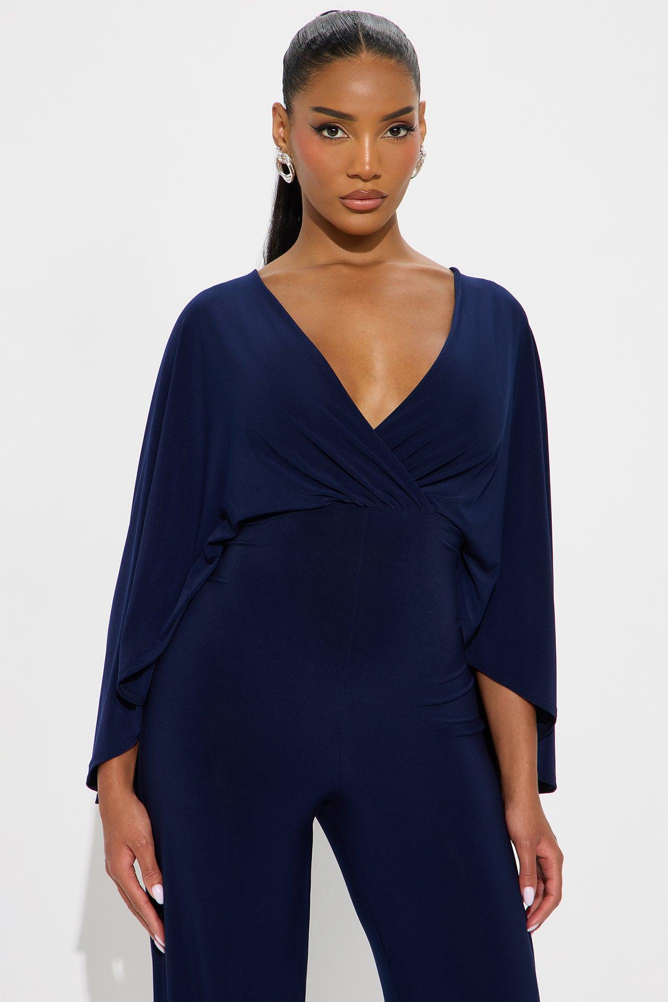 Jelena Cape Top Wide Leg Jumpsuit - Navy Female Product Image