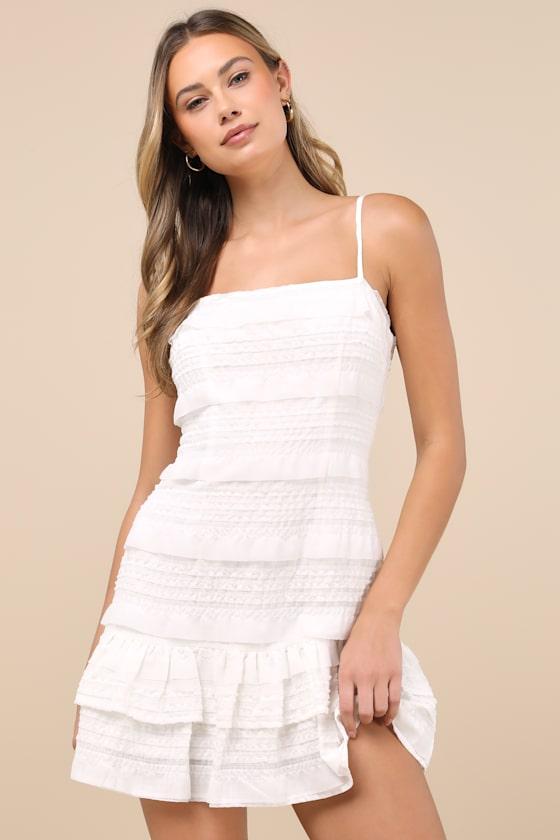 Emele White Textured Tiered Mini Dress Product Image