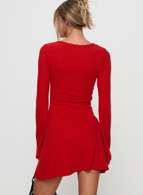 Best Interest Long Sleeve Mini Dress Red Product Image