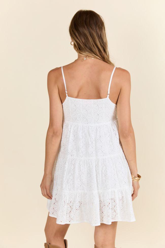 Let's Get Out Of Town White Flower Eyelet Mini Dress FINAL SALE Product Image