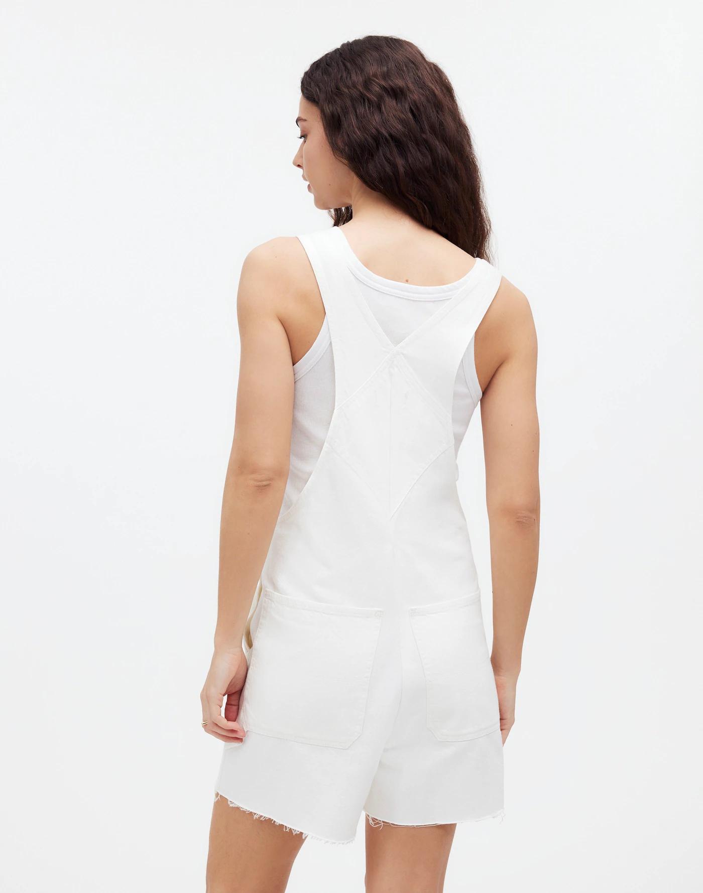 Denim Oversized Carpenter Shortalls in Tile White: Raw Hem Edition Product Image