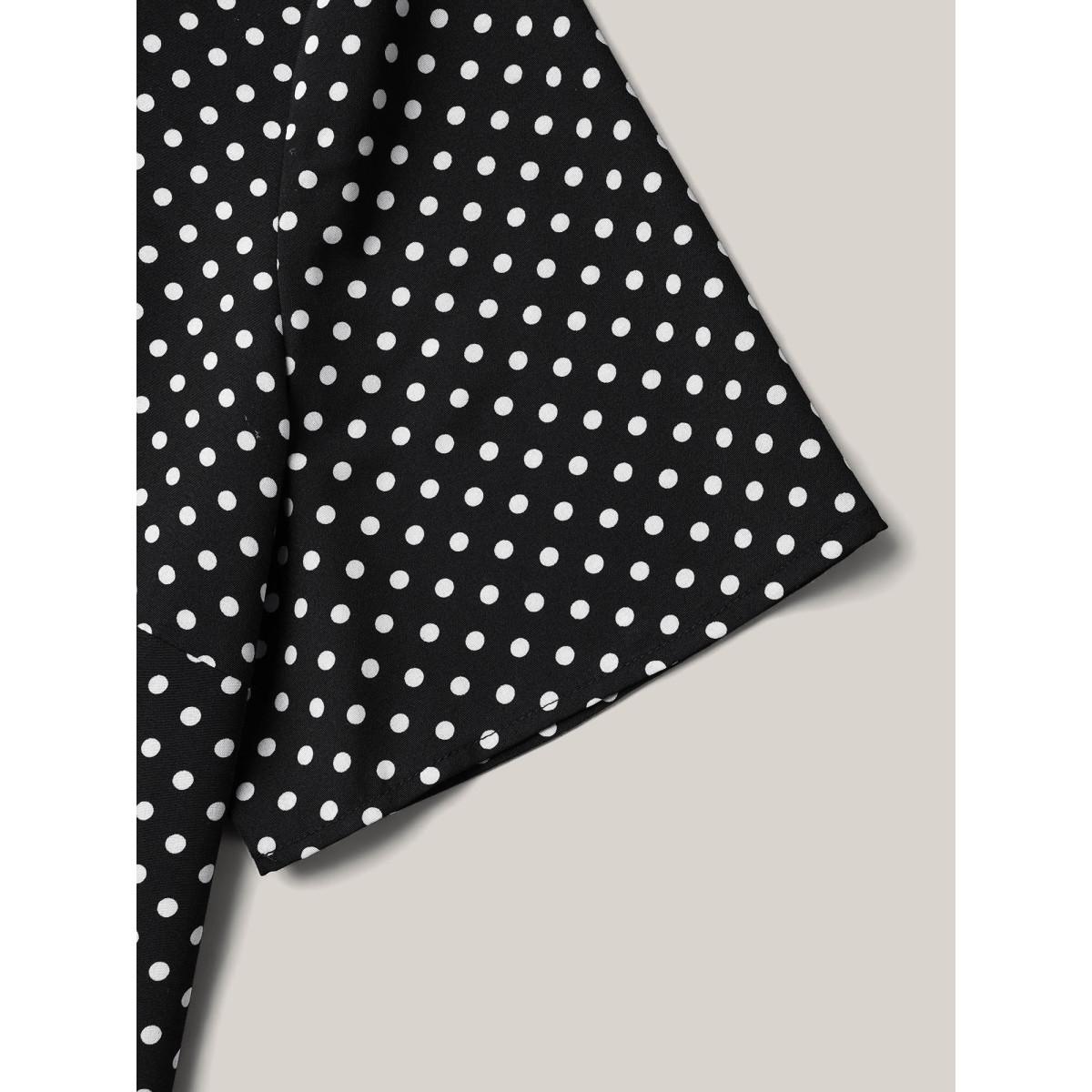 Plus Size Black Polka Dot Panelled A-Line Shirt Women Timeless Short sleeve Round Neck Elegant Blouses BloomChic 28/5X Product Image
