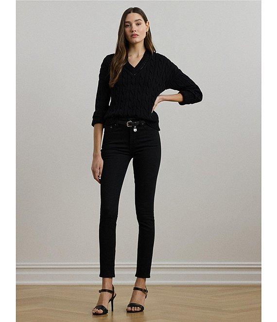 Lauren Ralph Lauren Cable Knit V-Neck Long Sleeve Top Product Image