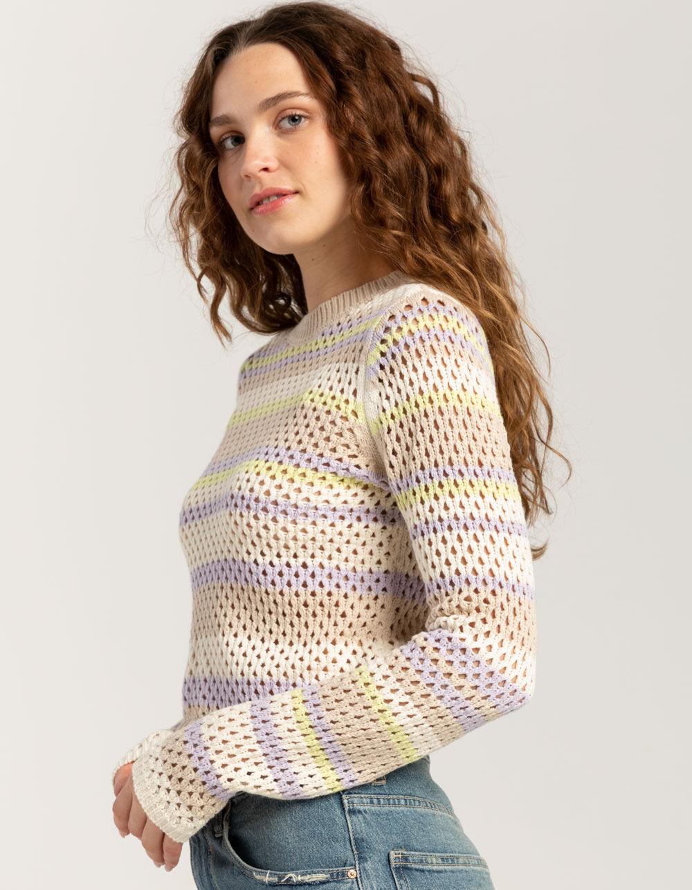 FULL TILT Open Weave Color Block Womens Sweater - Cream Combo Product Image
