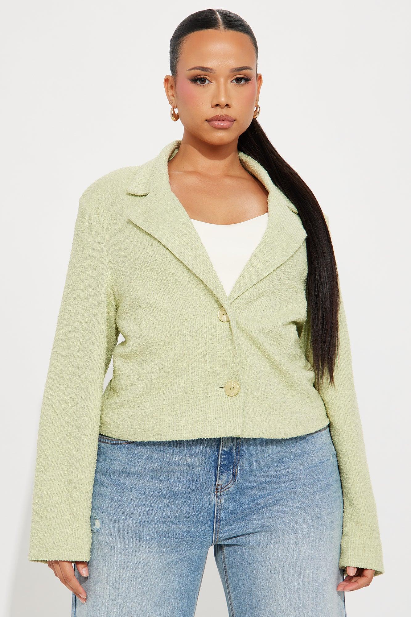 Dana Cropped Solid Tweed Blazer - Sage Product Image