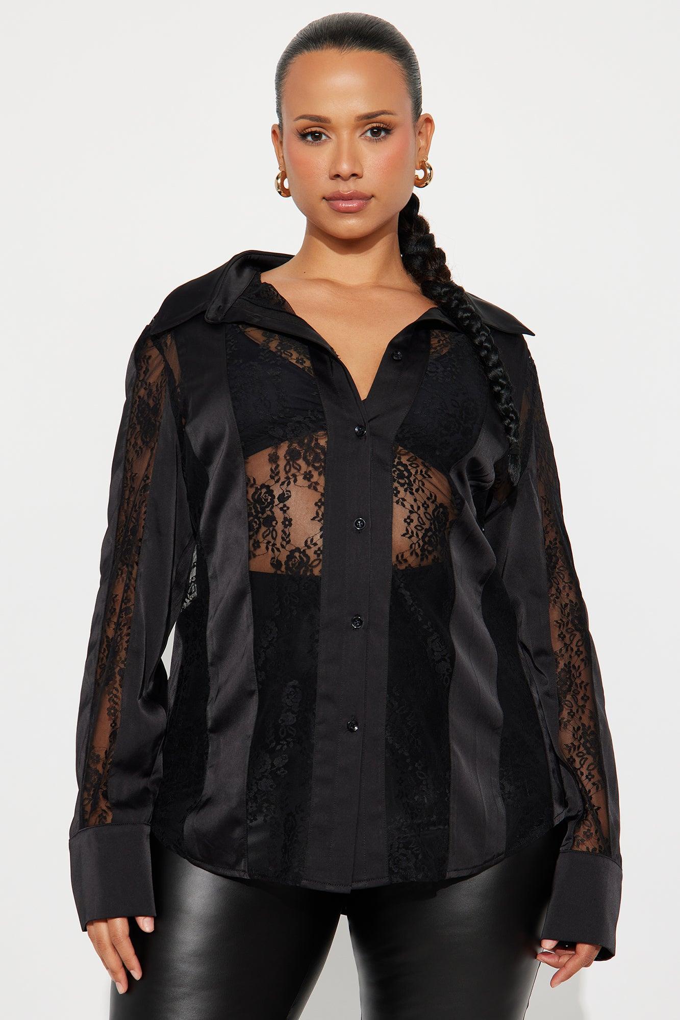Lace Whispers Satin Shirt - Black Female Product Image