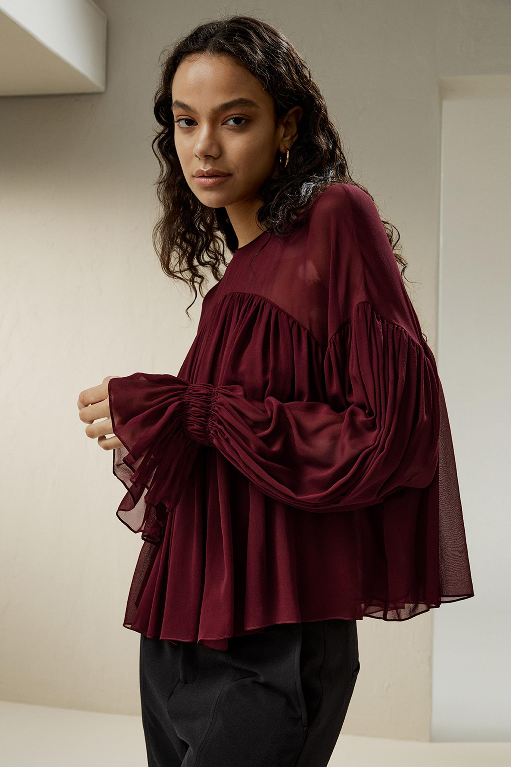 Sheer-shoulder Ruffle Shirt Product Image