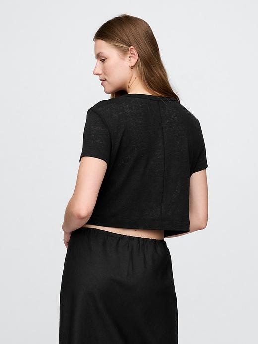 Linen-Blend V-Neck Crop T-Shirt Product Image