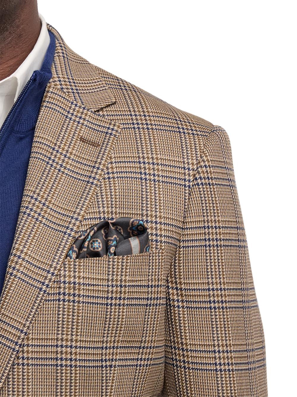 Microfiber Plaid Single Breasted Notch Lapel Sport Coat - Brown/navy Product Image