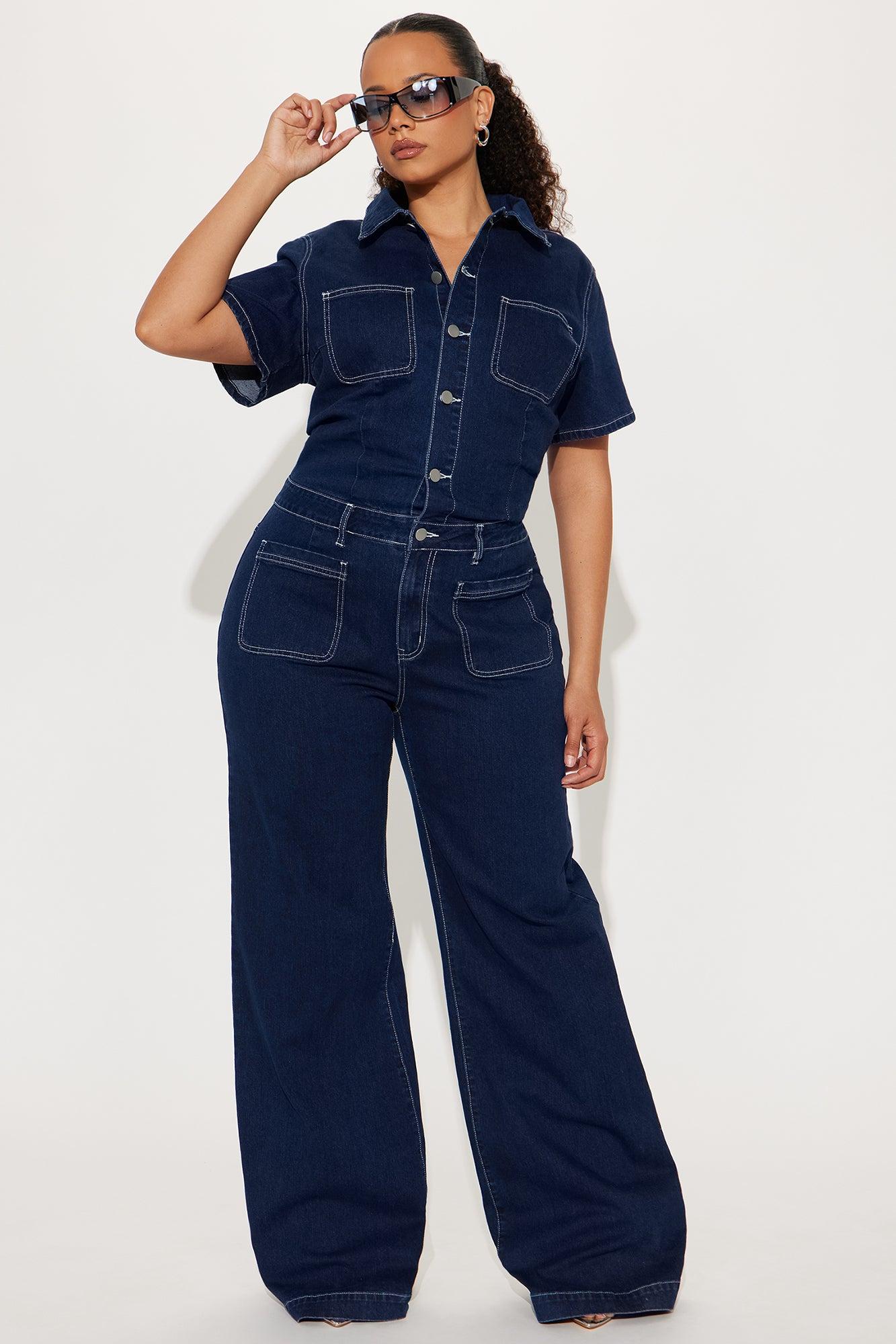 Adrianna Denim Jumpsuit - Dark Wash Product Image