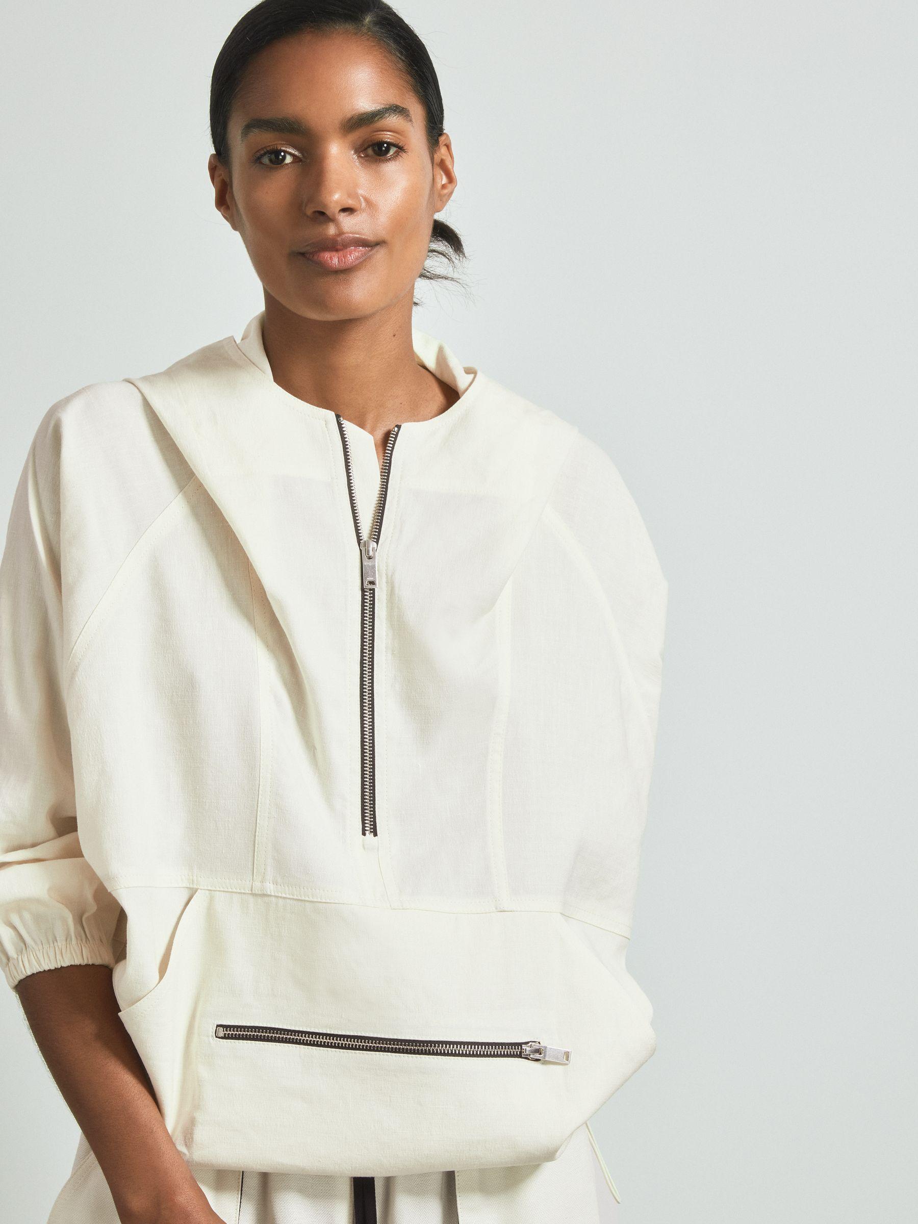 Atelier Linen Blend Hooded Sports Jacket in White Product Image