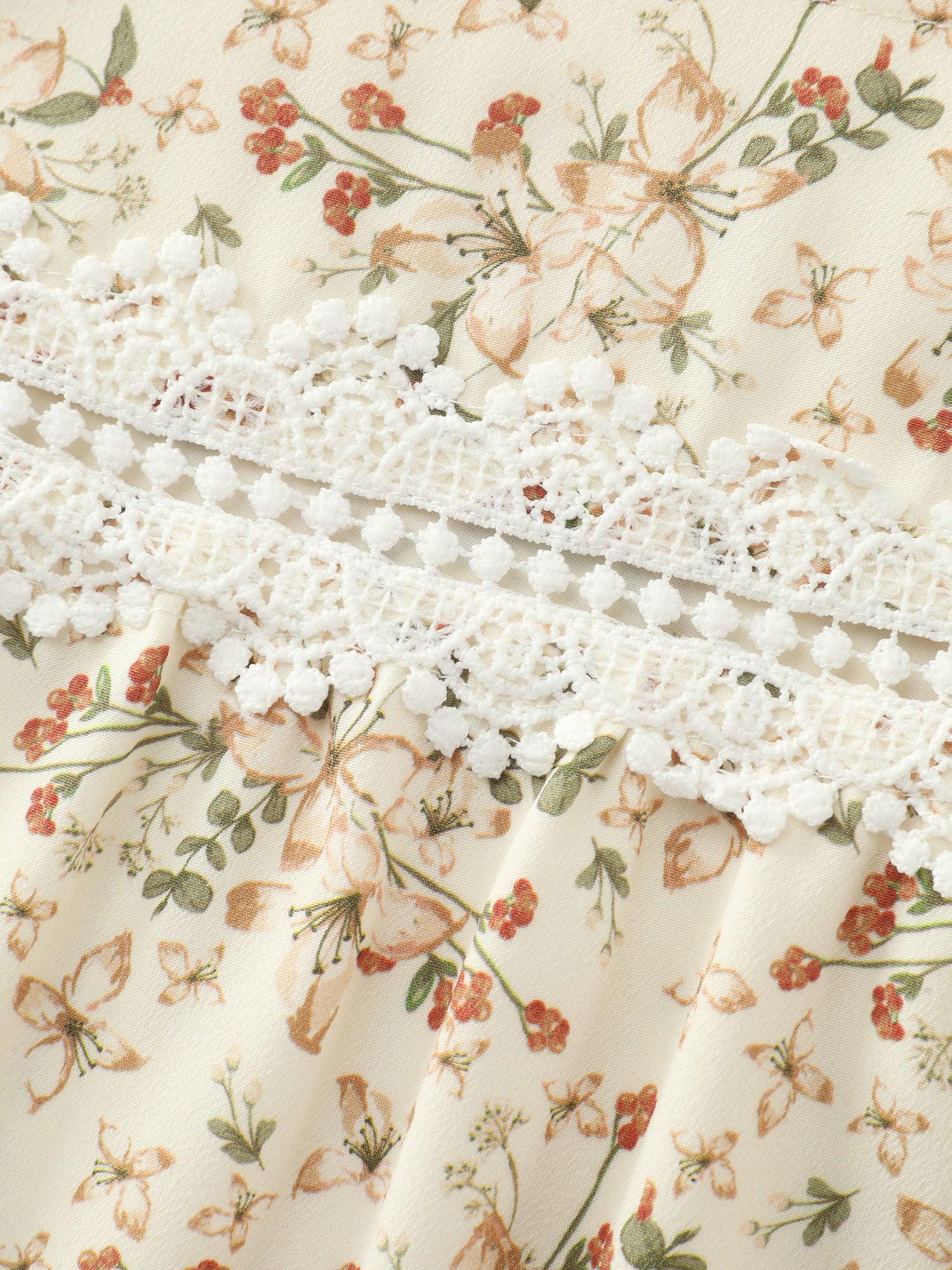 Floral Print Lace Trim Blouse Female Product Image