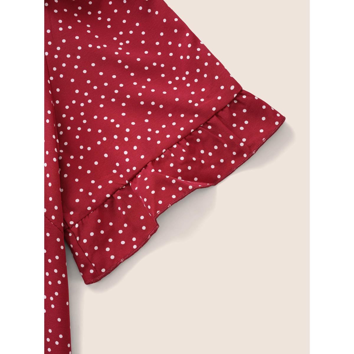 Polka Dot Ruffles Plus Size Women Blouses Elegance Casual Ruffles Ruffle Sleeve Short Sleeve V Neck Dailywear Blouses BloomChic Product Image