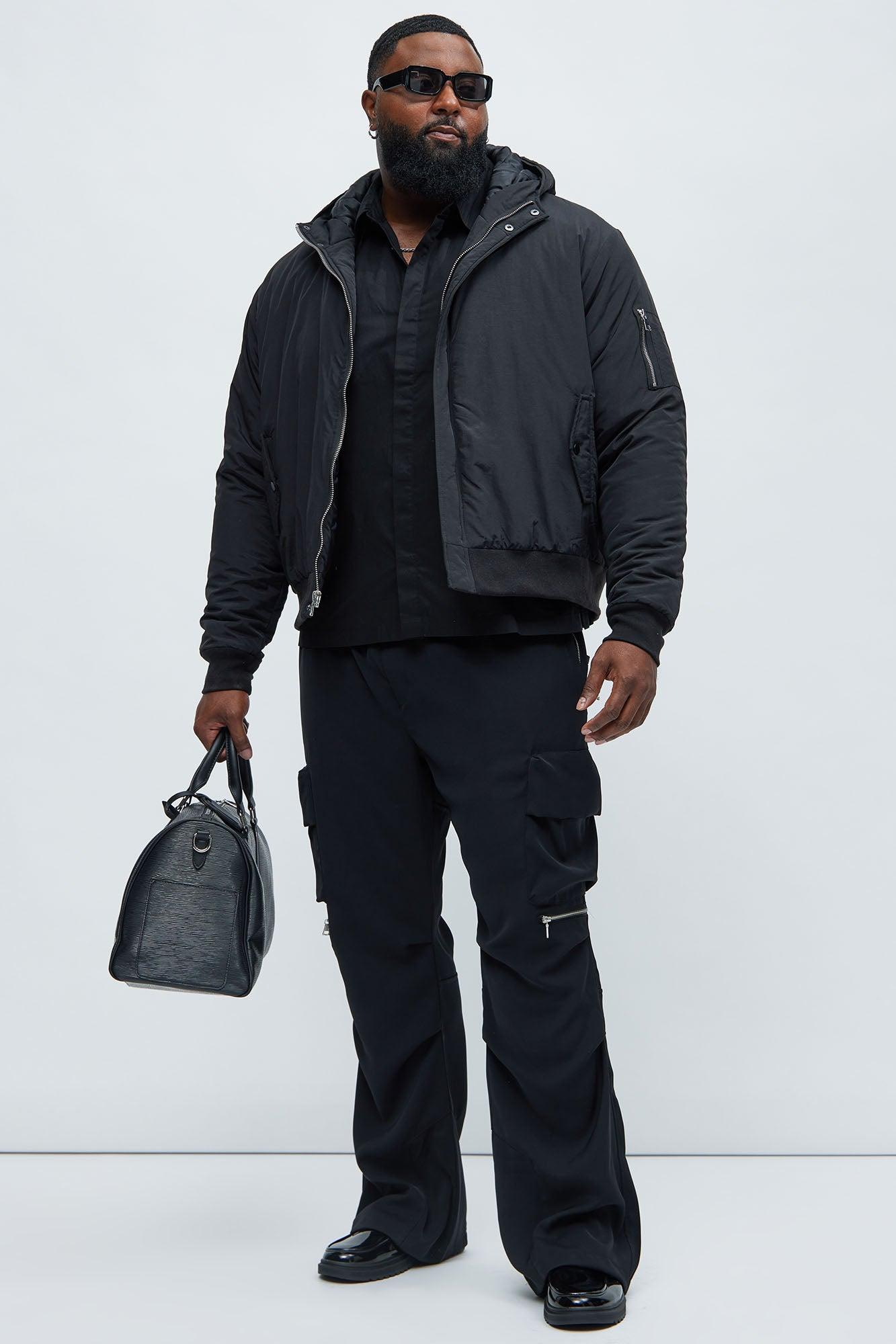 Full Zip Hood Parka Bomber Jacket - Black Product Image
