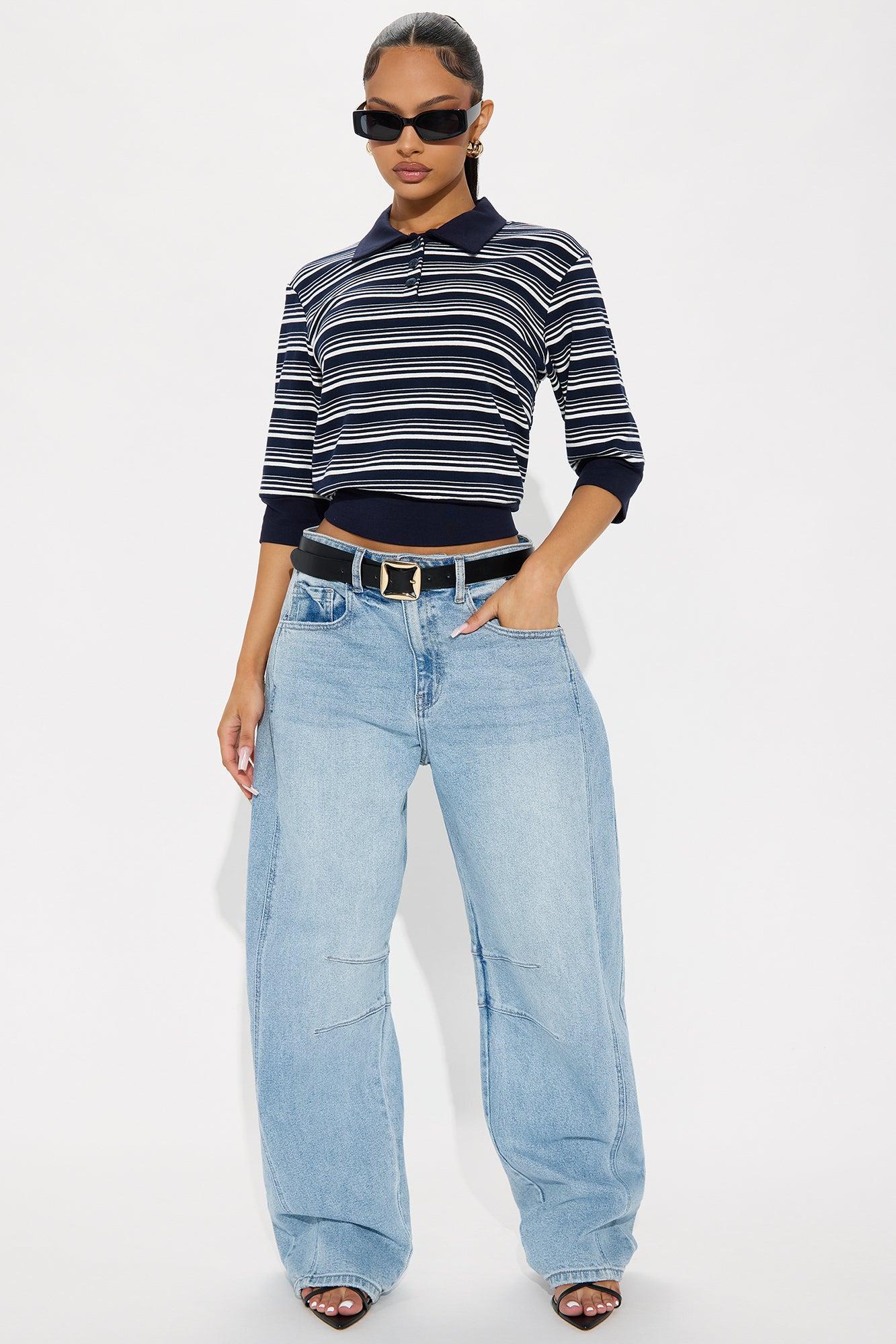 Striped Out Striped Sweater Polo  - Navy/combo Female Product Image