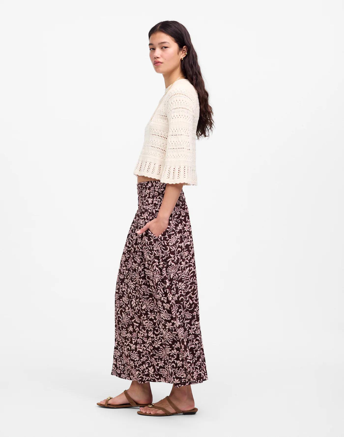 Smocked-Waist Midi Skirt Product Image