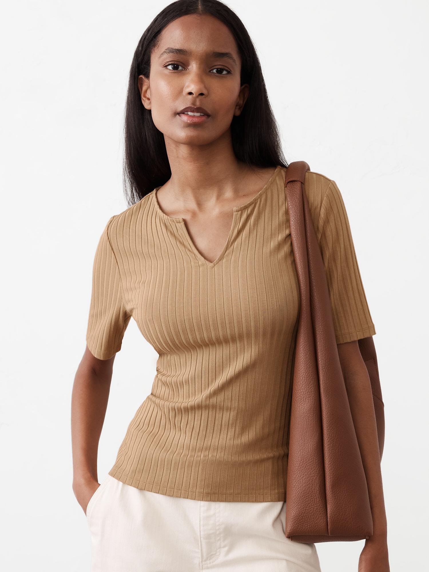 Wide Ribbed Split-Neck Top Product Image