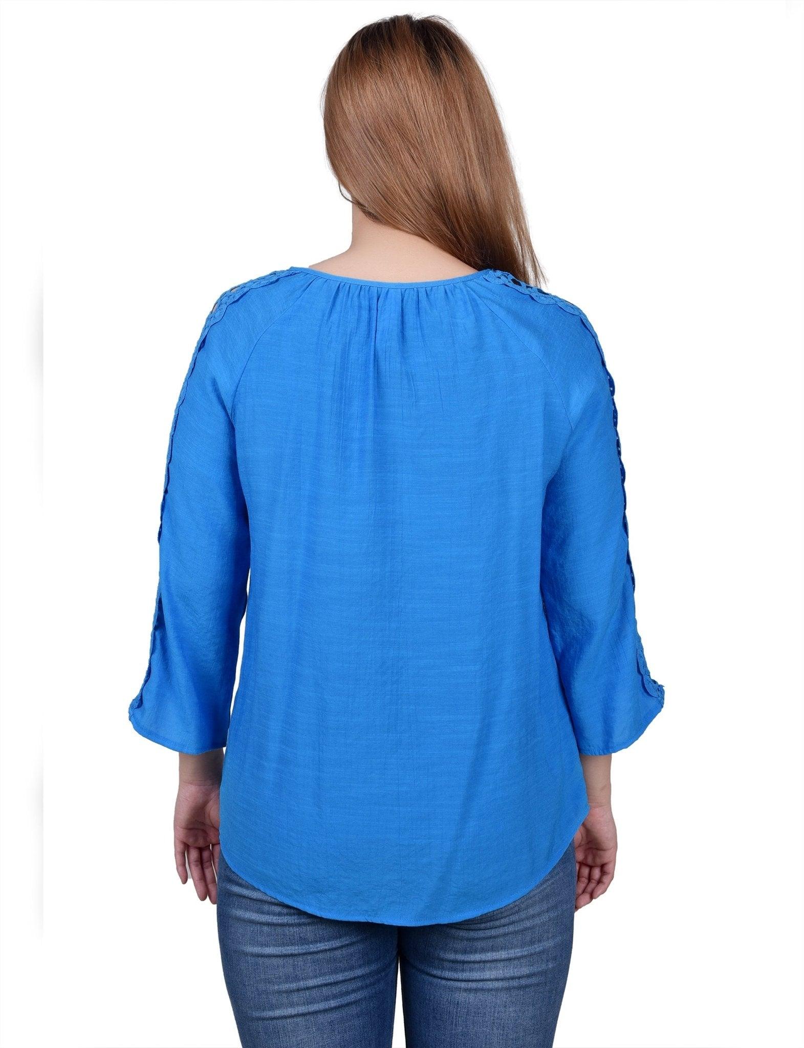 3/4 Length Sleeve Crochet Detail Blouse Product Image