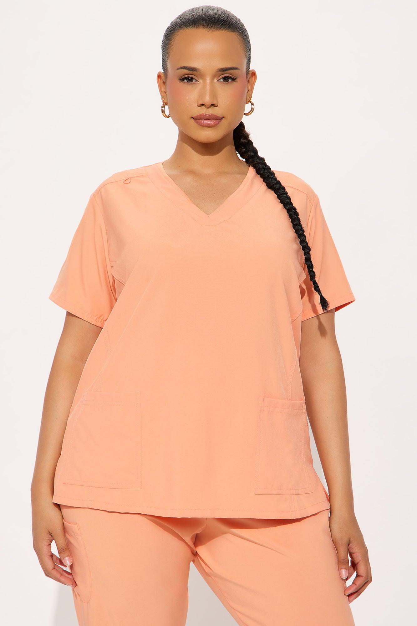 Checked In 4 Way Stretch Scrub Uniform Jogger Set - Melon Female Product Image