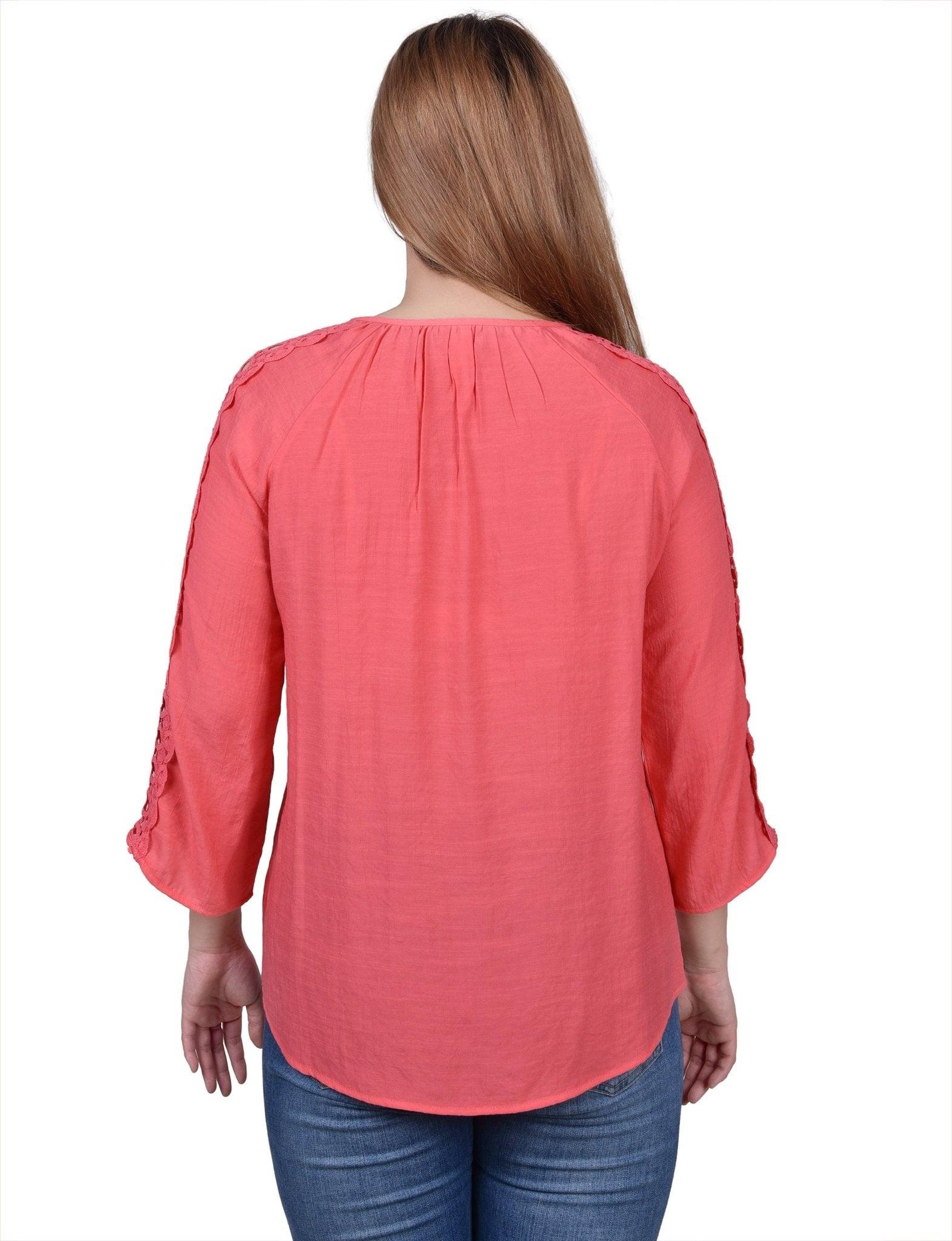 3/4 Length Sleeve Crochet Detail Blouse Product Image