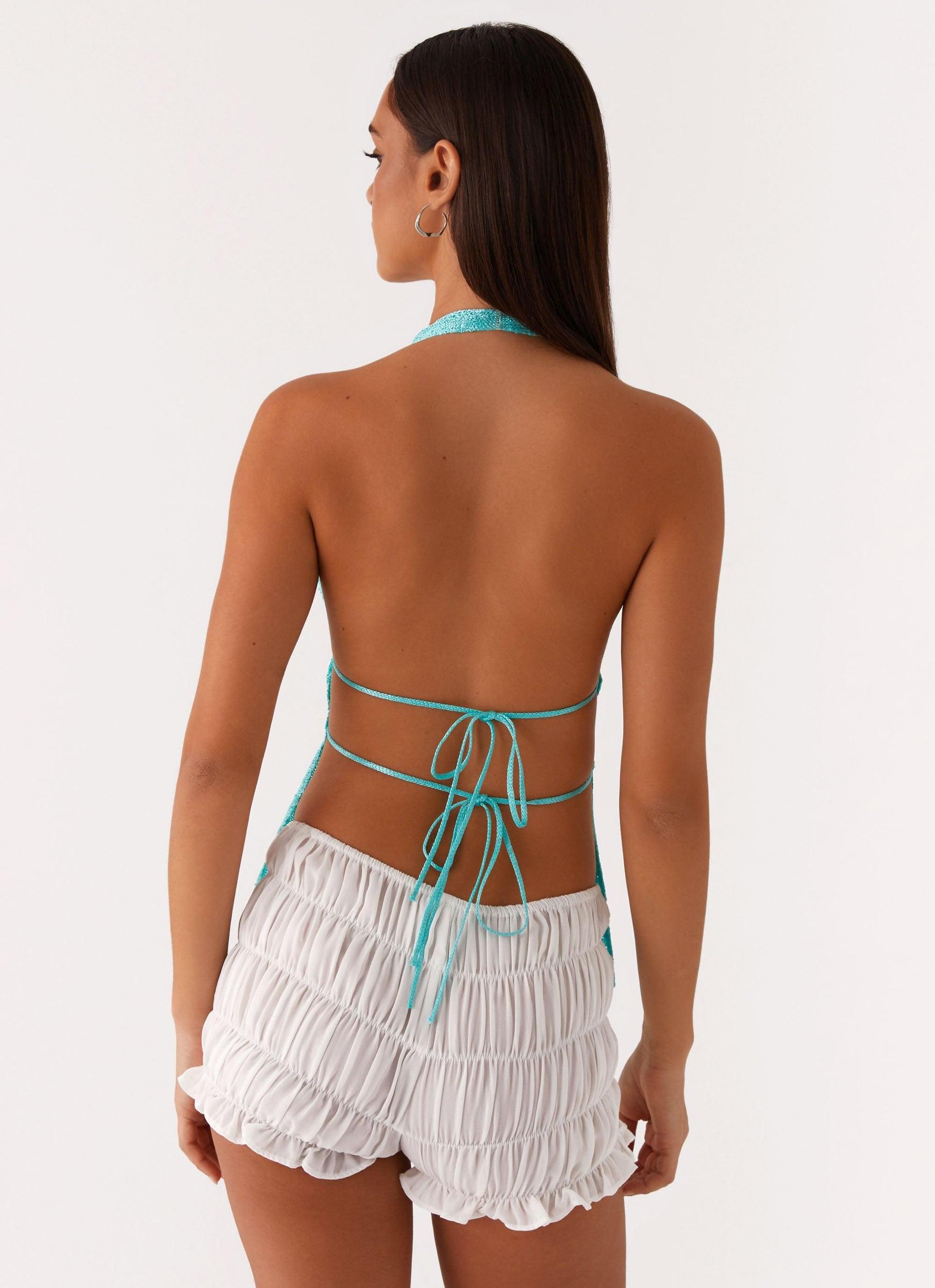 Callie Ruched Halterneck Top - Turquoise Product Image