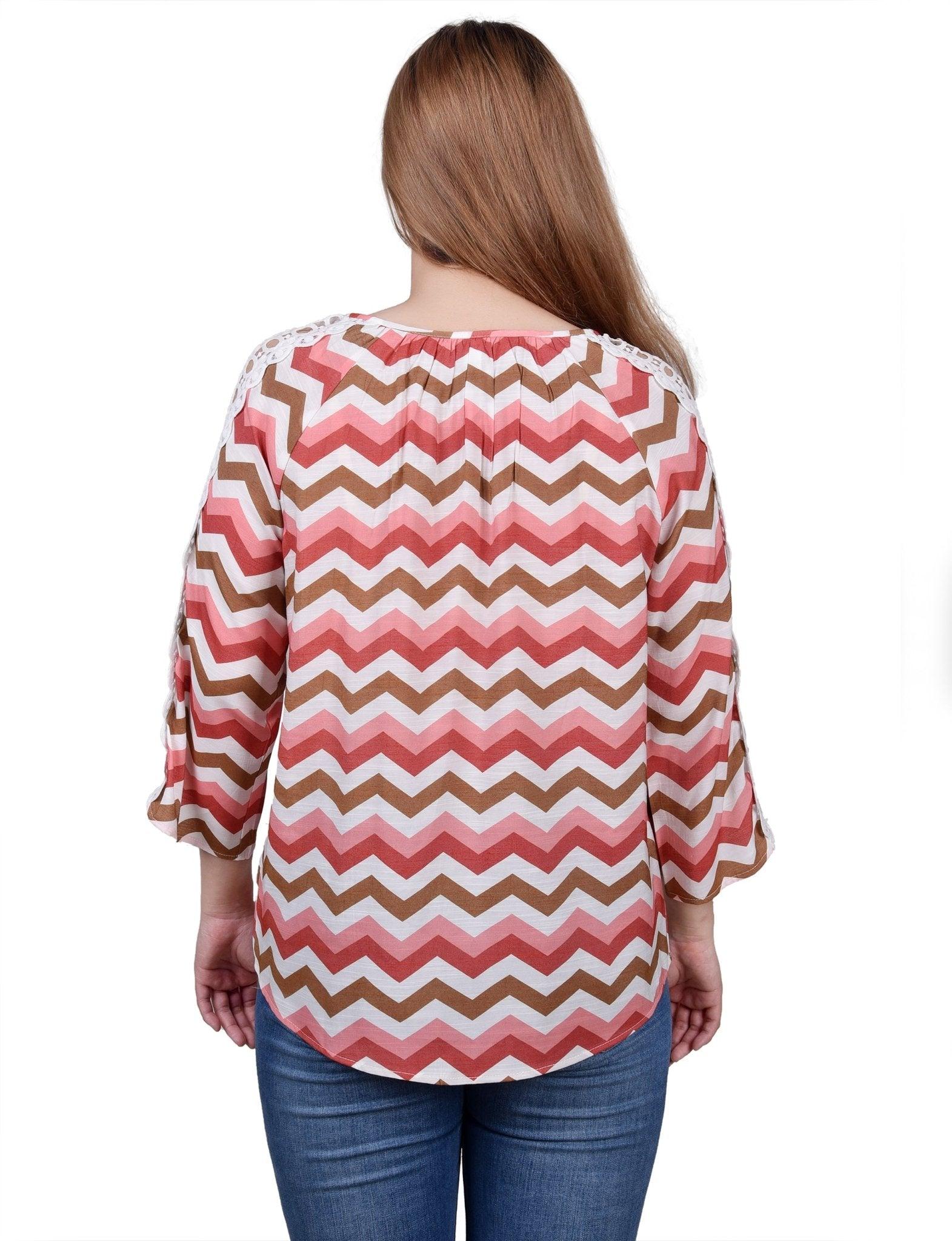 3/4 Length Sleeve Crochet Detail Blouse Product Image