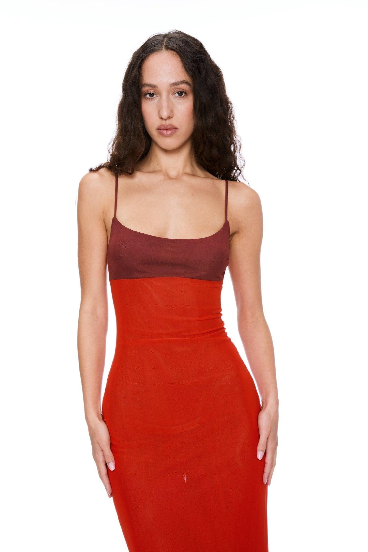 THAIS DRESS - RED AND PLUM Product Image